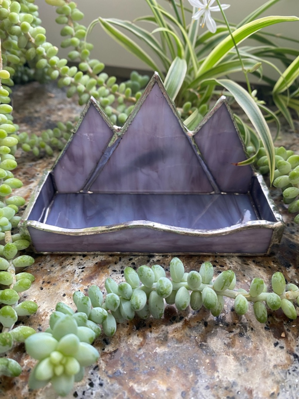 🪻Handmade🪻Stained Glass🪻Purple Mountain Majesty Business Card Holder - Picture 2 of 6
